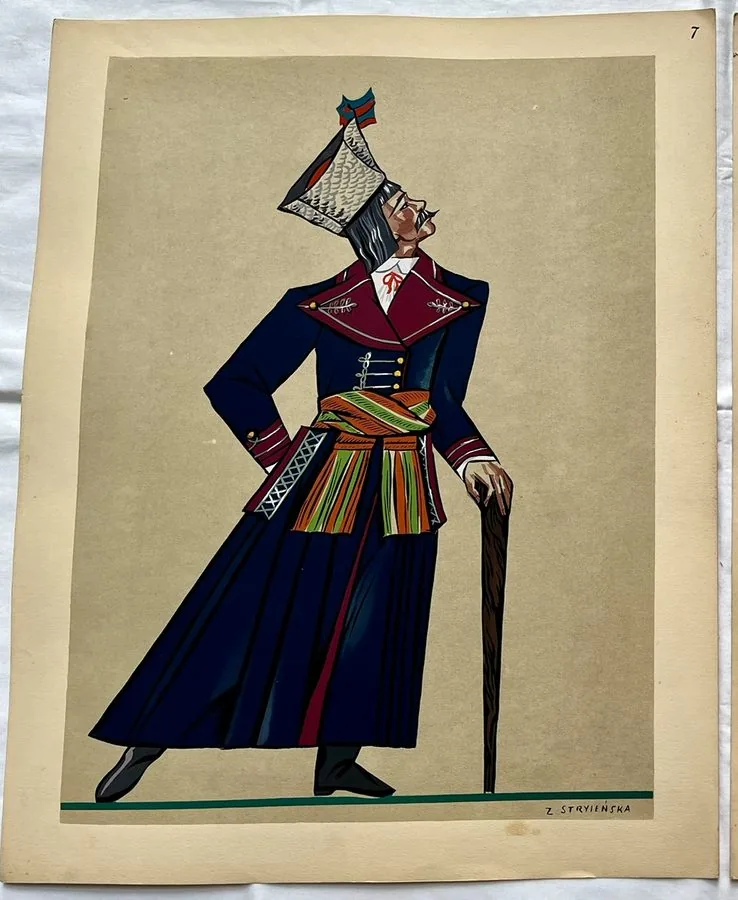 Zofia Stryjeńska, Plate 7 — Single male figure, pochoir from «Polish Peasants Costumes», C. Szwedzicki, Nice, 1939