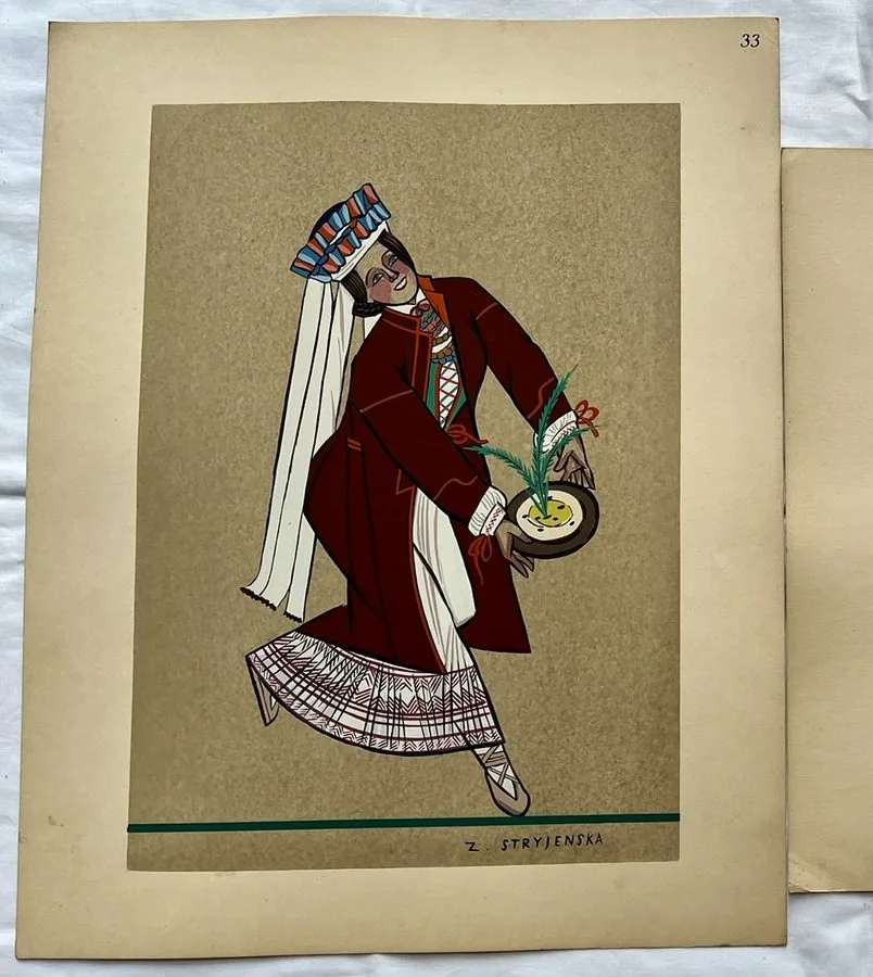 Zofia Stryjeńska, Plate 33 — Regional folk figure, pochoir from «Polish Peasants Costumes», C. Szwedzicki, Nice, 1939